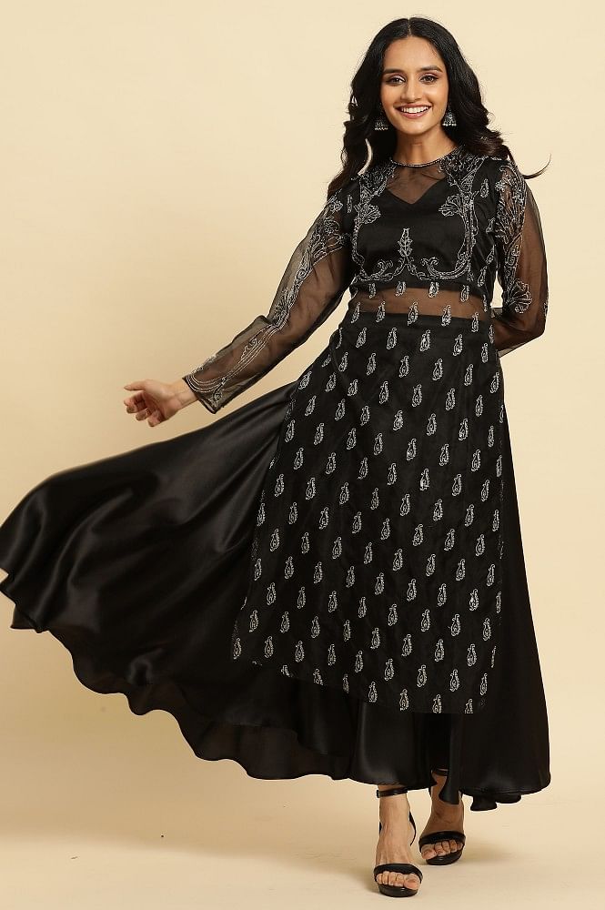 Women stylish front slit black kurti
